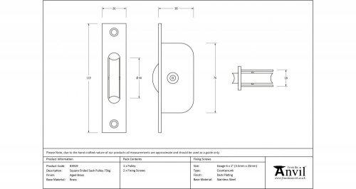 Aged Brass Square Ended Sash Pulley 75kg